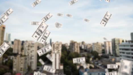 lloviendo billetes de dólar sobre la ciudad