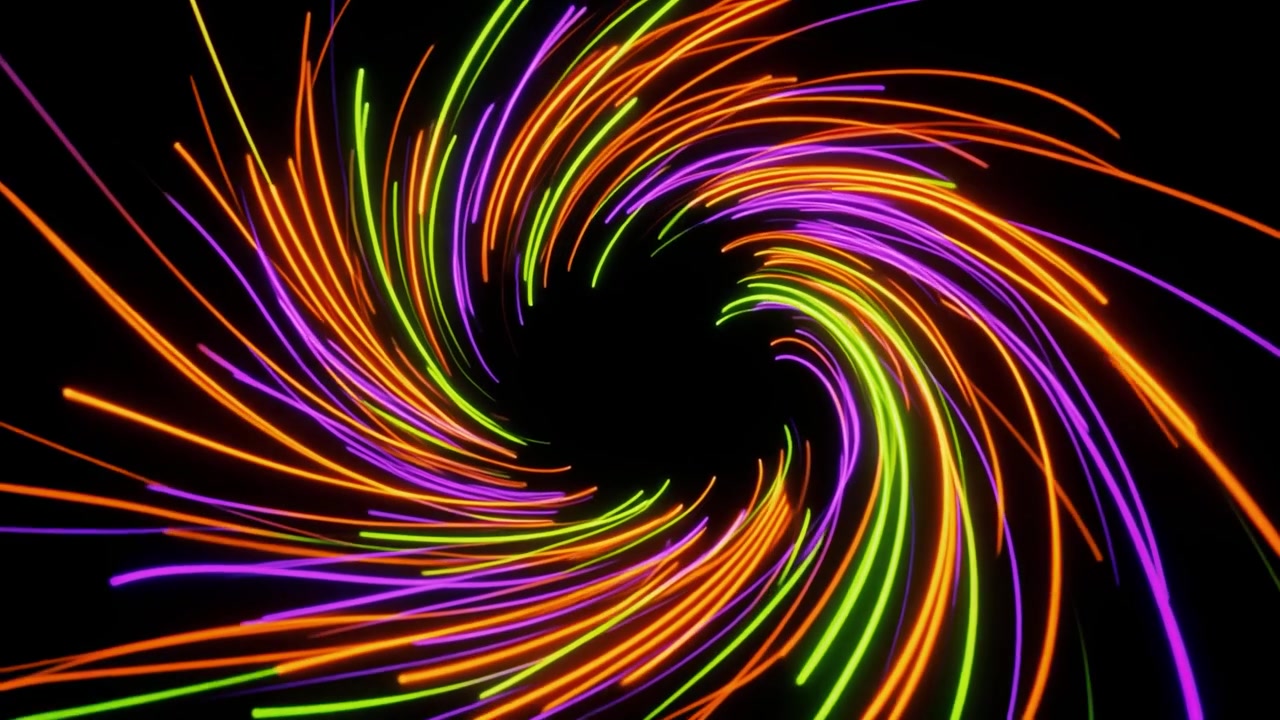 Abstract Neon Light Trails Rotating in a Spiral Vortex