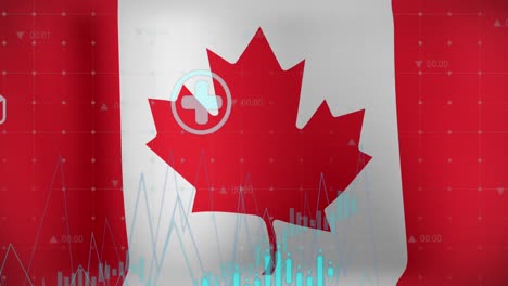 Animation-of-data-processing-over-flag-of-canada