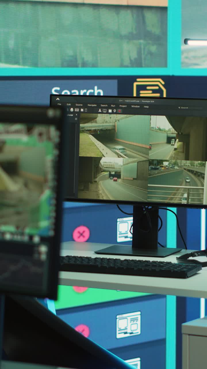 Diversi monitor di computer che mostrano il monitoraggio del traffico in diretta