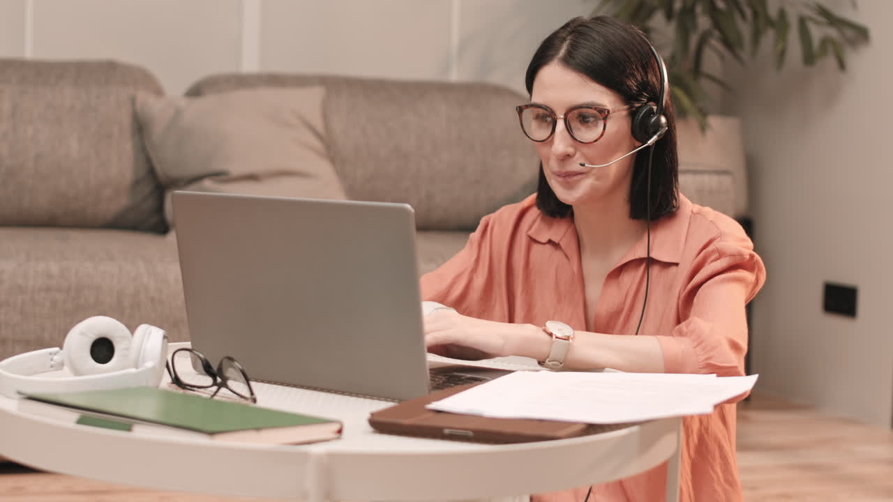 Woman Working for Call Center Remotely