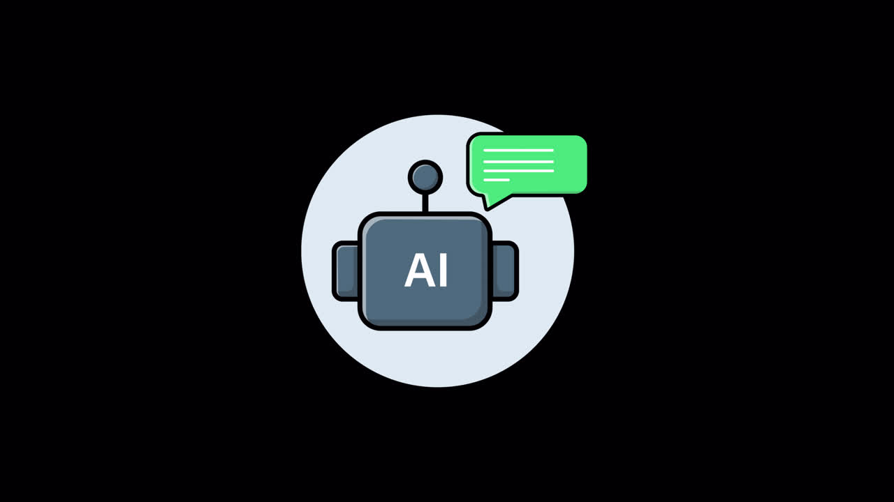 Animeret AI-robotchatbot-ikon med taleboble