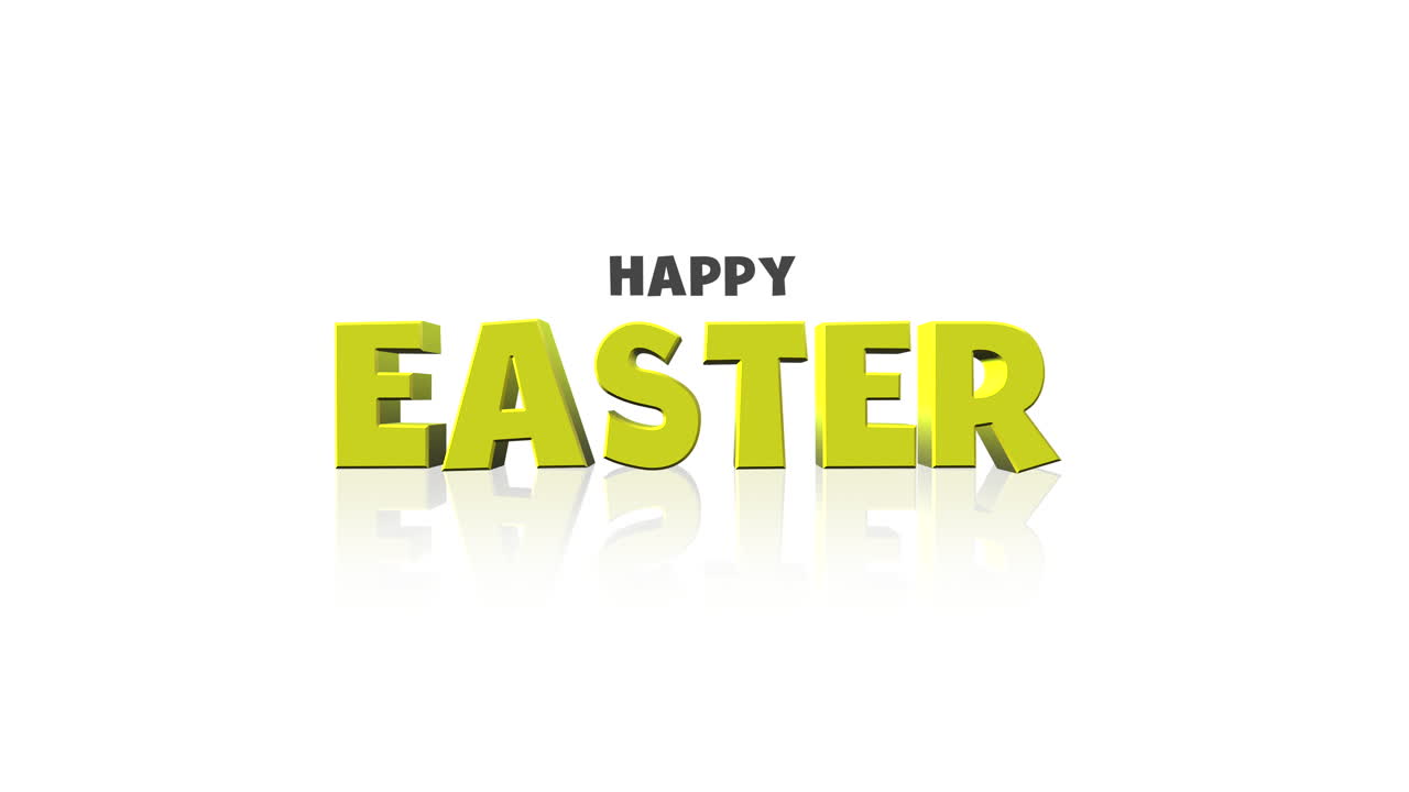 Biglietto di auguri riflettente per Buona Pasqua con lettere gialle su sfondo bianco.