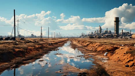 industrial landscape with water channel under a blue sky at midday