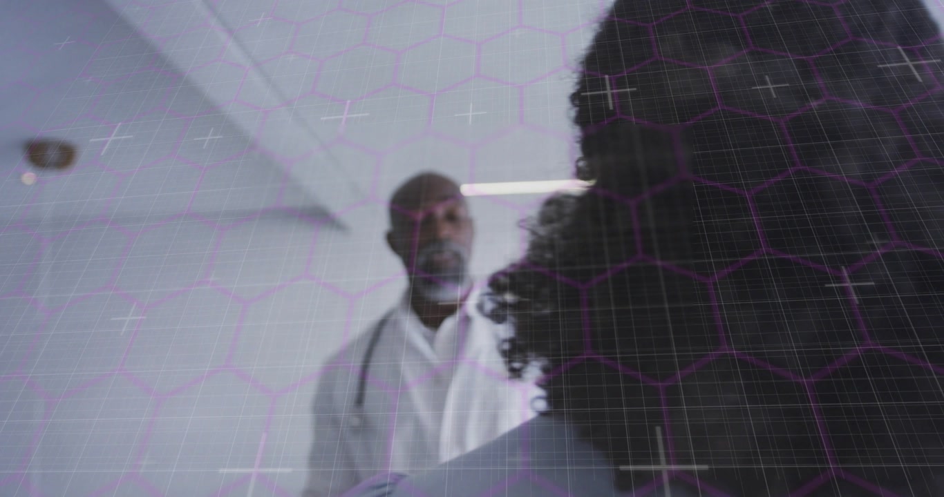 Vertical video: Elevator opening, doctor walking toward nurse, overlay showing data for consult