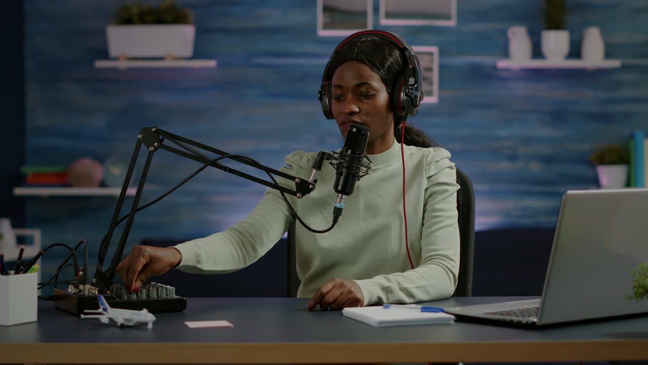 Black blogger woman recording video