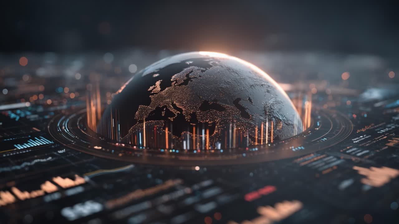 A Dynamic Visual Representation of Earth Surrounded by Vibrant Data Visualization Elements, Showcasing Global Connectivity and Information Flow in a Digital Realm