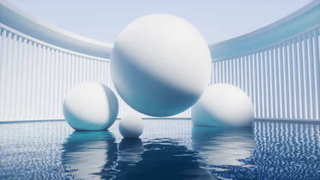 superficie de agua con fondo de geometría redonda, renderización en 3d.