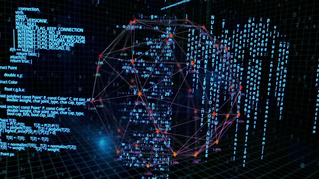 Web of connections forming a globe and data processing against blue background