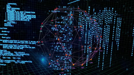 web of connections forming a globe and data processing against blue background