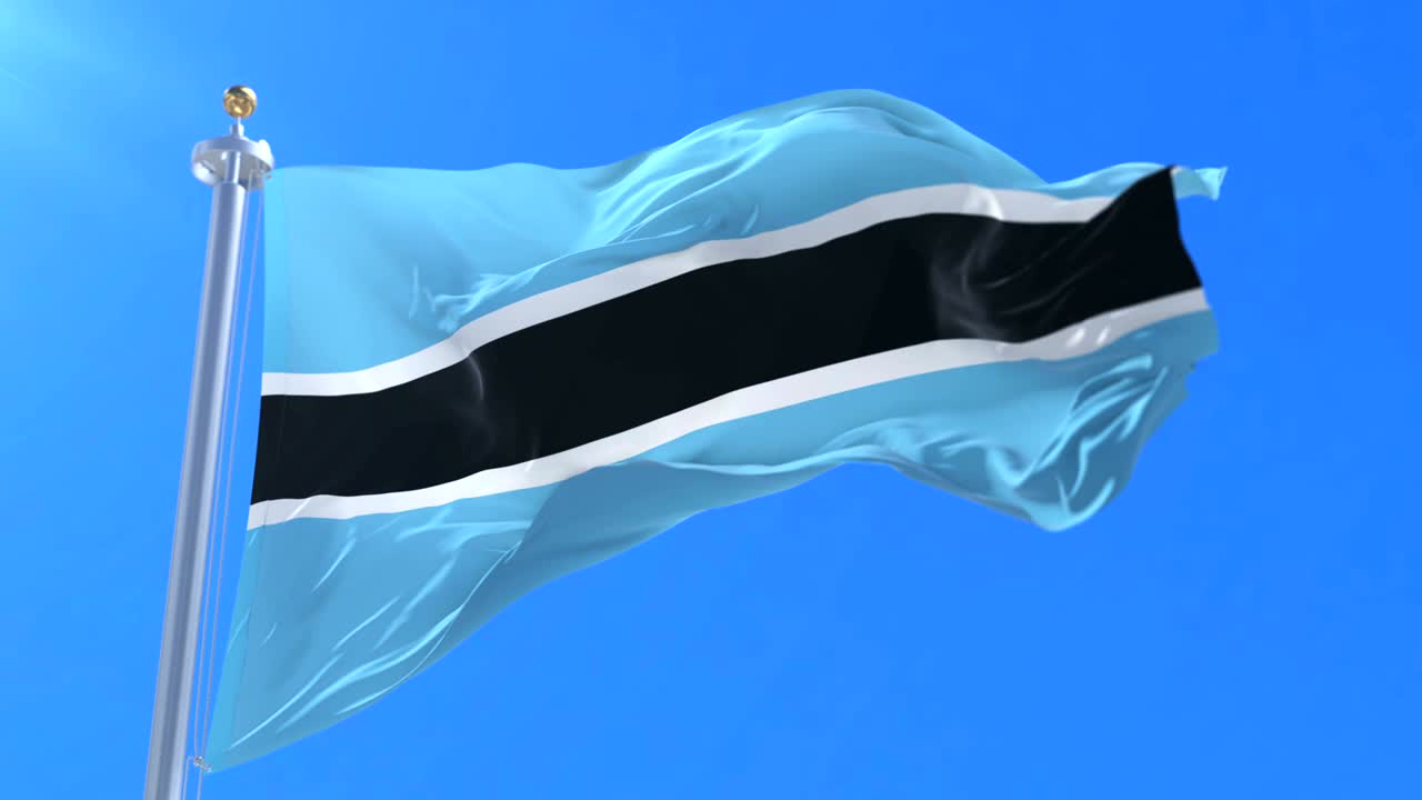 보츠와나 국기가 파란 하늘과 함께 느리게 바람에 흔들리고, 루프