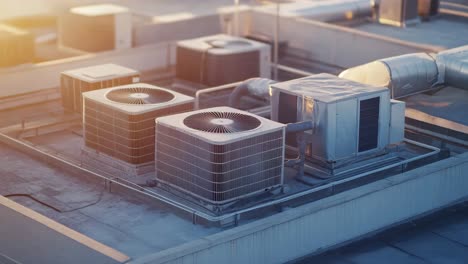 rooftop hvac units at sunset