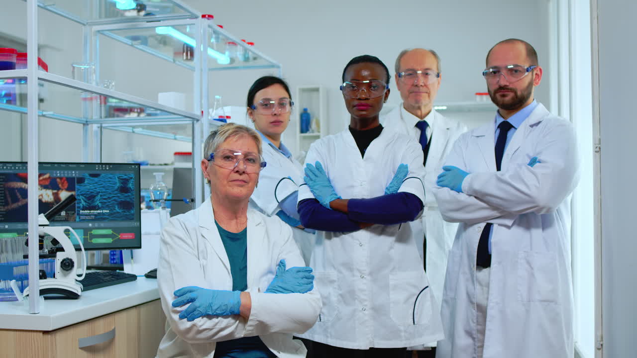 Professional multiethnic medical staff looking at camera
