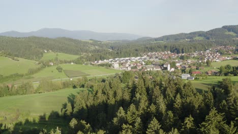 drone view of a town at kotlje surround by nature, slovenia