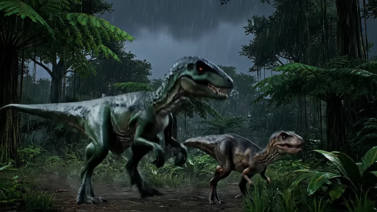 Dinosaurs in a Lush Prehistoric Landscape
