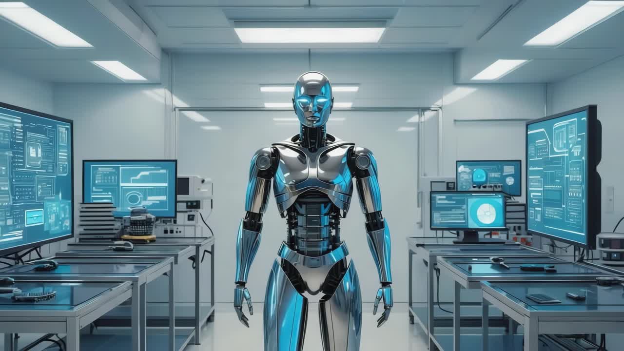 Robot in a futuristic lab