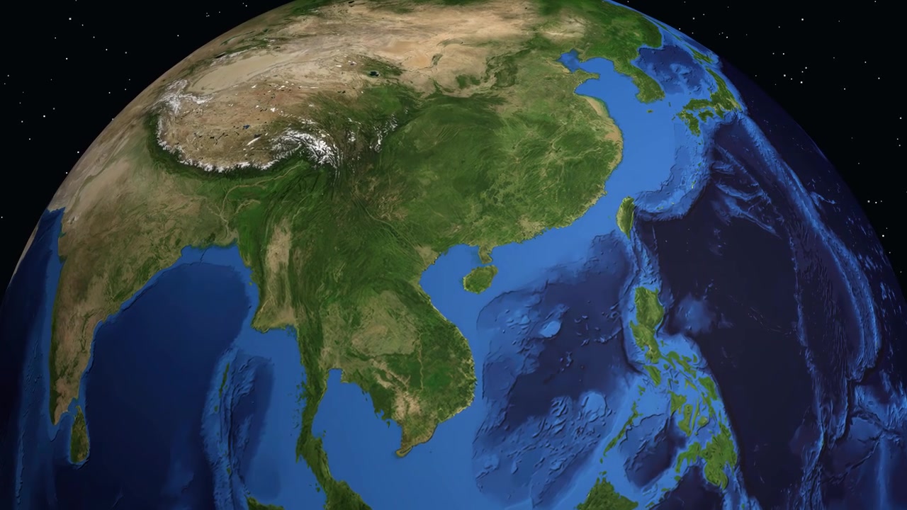Un globo digitale ruota e zooma sul Vietnam con un segnaposto e una sovrapposizione di dati.