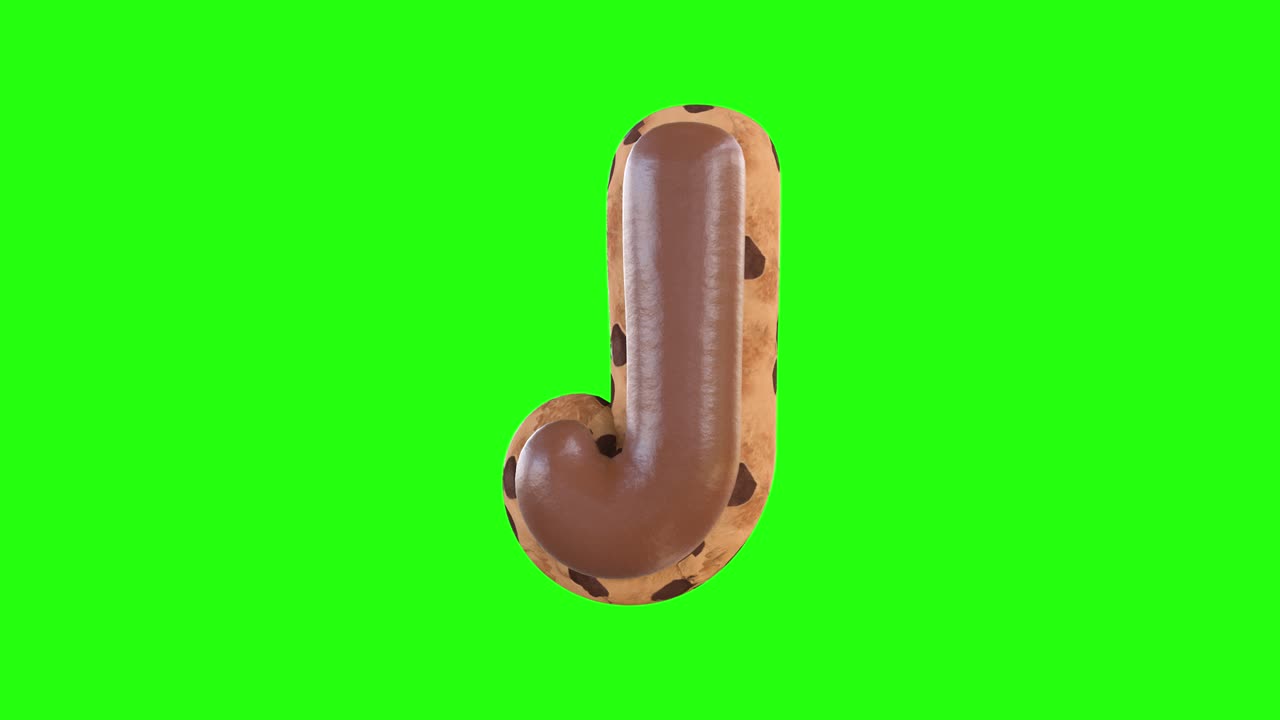 3d animation of the J letter recreating a cookie with chocolate on top