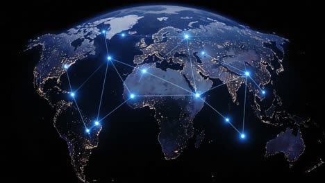 a stunning view of earth from space showcasing the illuminated continents and networks of connectivity across the globe in brilliant detail