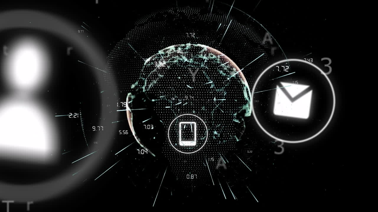 Animation of globe with icons and data processing