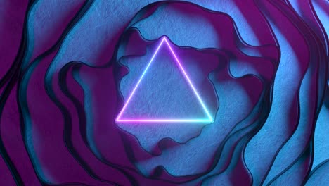 el fondo de neón abstracto. el triángulo de neón brillante interactúa con rayas dinámicas. la iluminación moderna de neón ultravioleta. el espectro rosa azul.