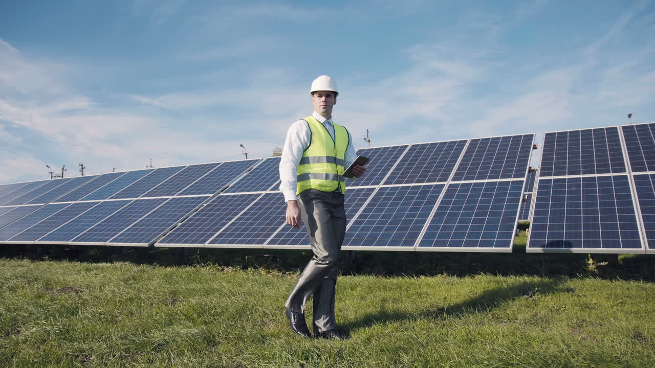Solar Panel Engineer Inspecting Site