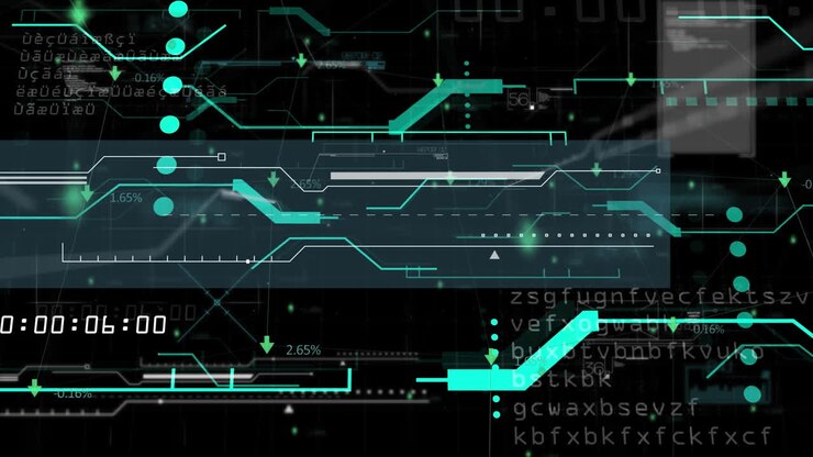 Animation of data processing on black background