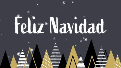 animación de feliz navidad texto sobre árboles de navidad en el fondo del paisaje de invierno