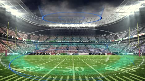 animación de círculos azules y blancos sobre el estadio deportivo