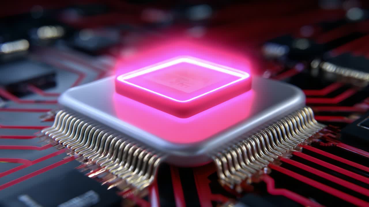 An Insight into Advanced Microprocessor Technology: A Detailed Exploration of a High-Performance Chip with Glowing Elements on a Circuit Board, Highlighting Innovations in Computing Power and Design