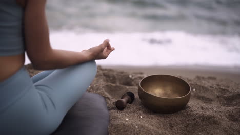 meditation for the soul next to tibetan singing healing bowl