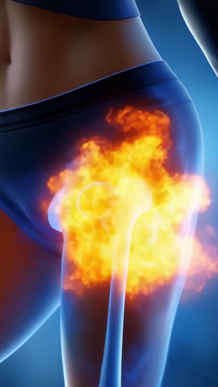 Representación Ilustrativa de una Articulación de Cadera con Inflamación Visible, Capturando la Intensidad y el Impacto del Dolor y la Molestia en el Movimiento y el Bienestar