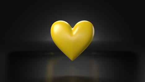 pulsing yellow heart shape object on black background.