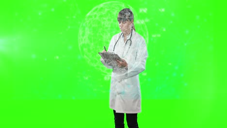 Animation-of-biracial-female-doctor-over-data-processing-on-green-screen