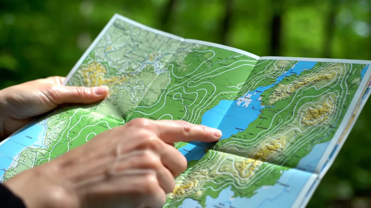 Hender som peker på et kart og planlegger reisemål