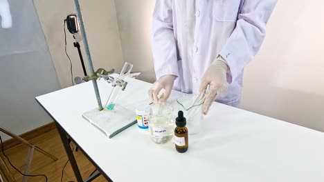 chemical experiment in a laboratory setting