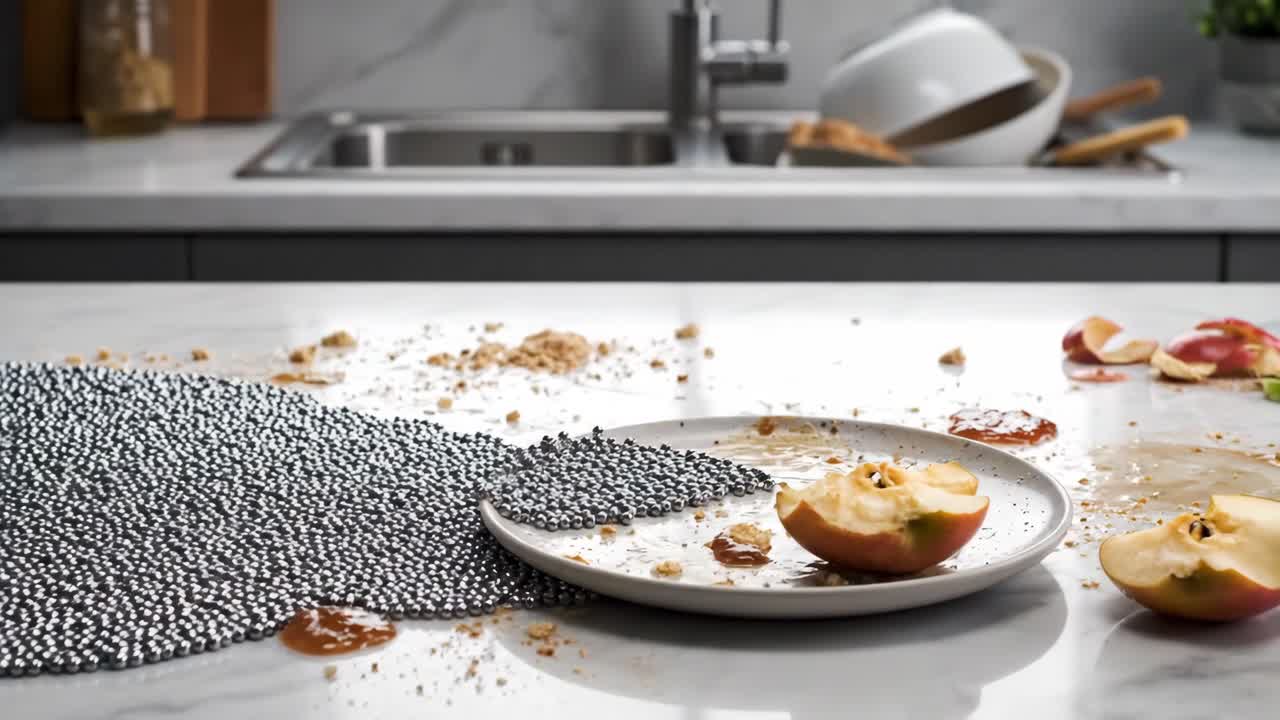 Kitchen mess with spilled food and dishware