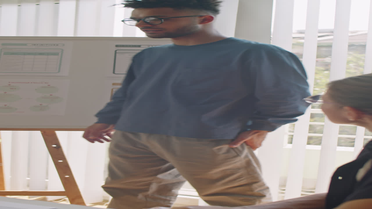 Young Man Speaking by Whiteboard on Lesson