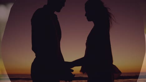 animation of couple embracing over sunset