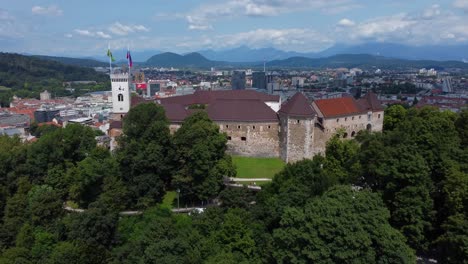 aerial view of ljubljanski grad from close up - ljubljana castle with city in background