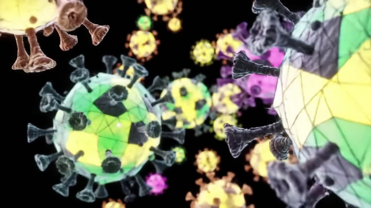 An Intricate Exploration of Microscopic Particles: Captivating Visualization of Virus-Like Structures Amidst a Colorful Background