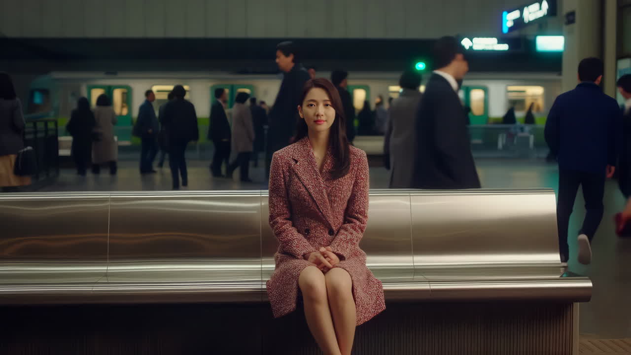지하철역에서 기다리는 여자