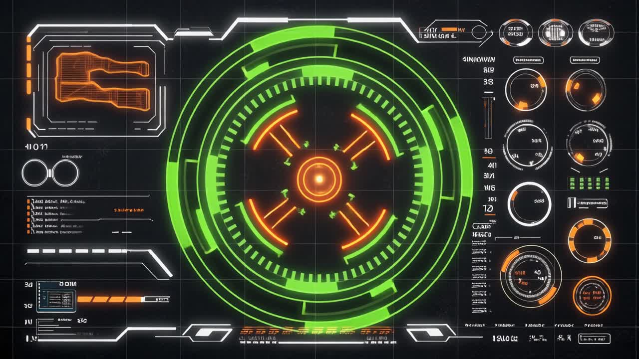 Animated Futuristic HUD Interface with Digital Data and Glowing Elements