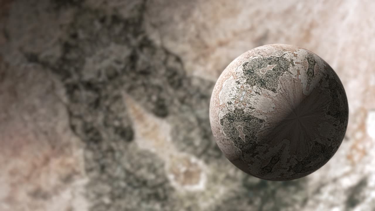 끝없는 루프 3d 추상적인 sf 대리석 둥근 공 구그런지 외계인 세계 공간 회전 애니메이션 4k 원활한 루프 기술 디자인 가상 현실 배경 미래의 공상 과학