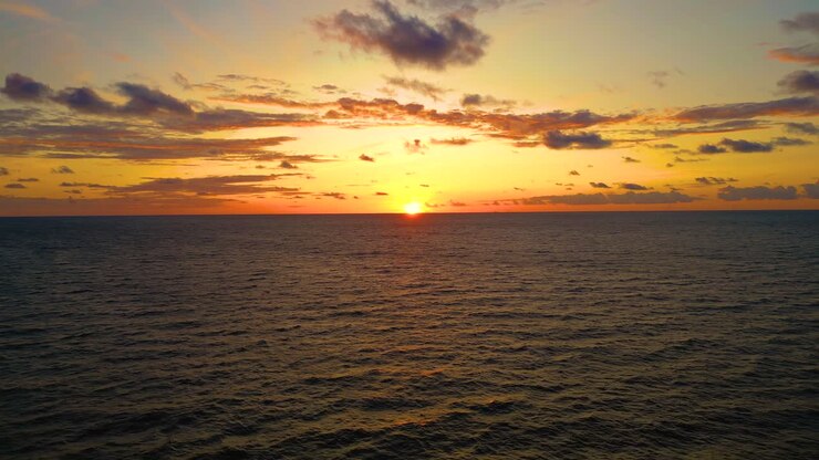 Aerial view of sunset horizon over the sea