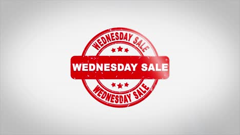 wednesday sale signed stamping text wooden stamp animation red ink on clean white paper surface