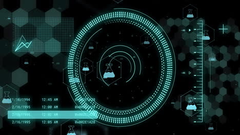 animación de visores y procesamiento de datos científicos sobre un fondo negro