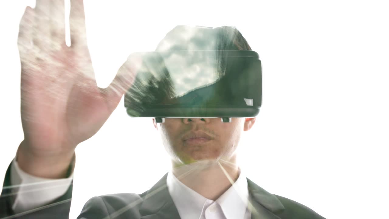 Man wearing VR glasses watch Time Lapse Driver POV Italy Highway in Dolomite