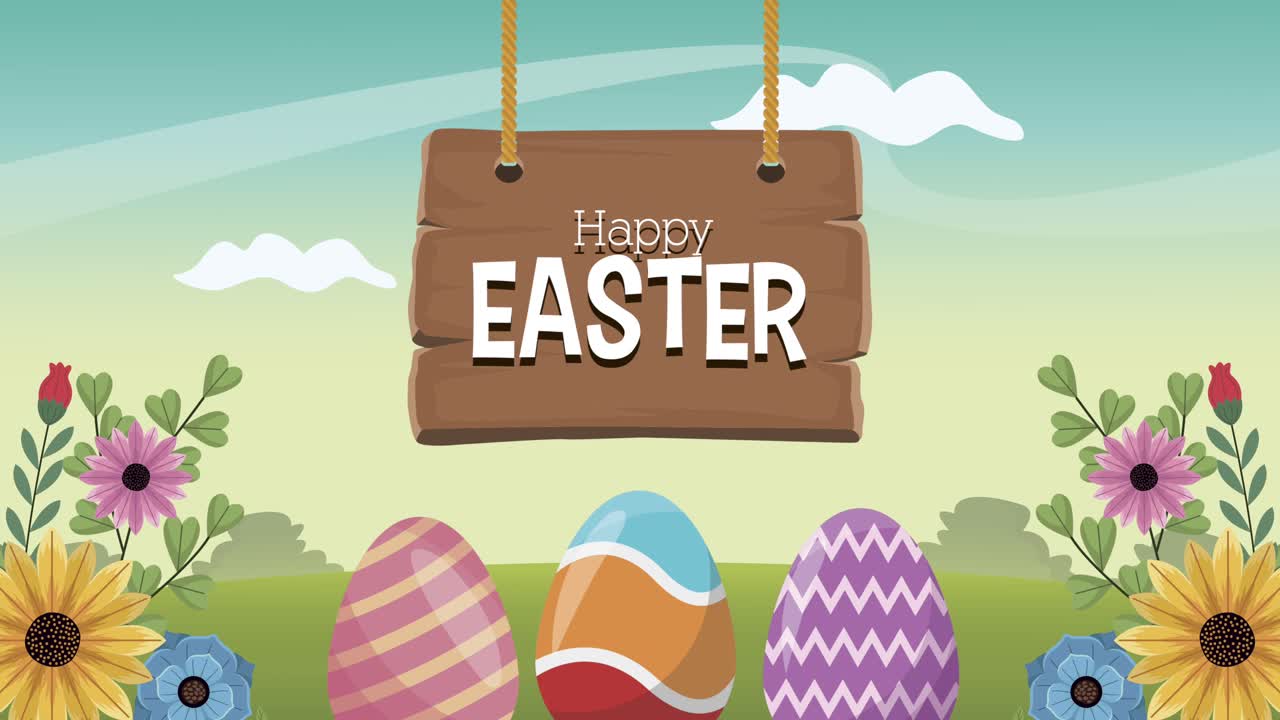 happy easter lettering celebration with flowers garden