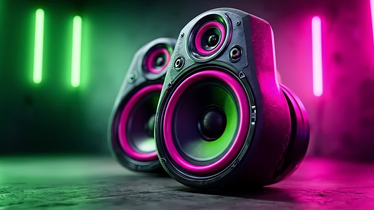 A pair of speakers sitting on top of a table